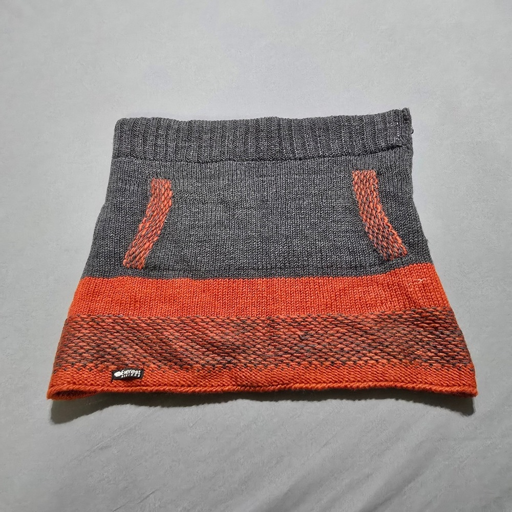 Everest Designs Wool Knit Skirt Womens Medium Grey Orange Hand Made Nepal Pocket